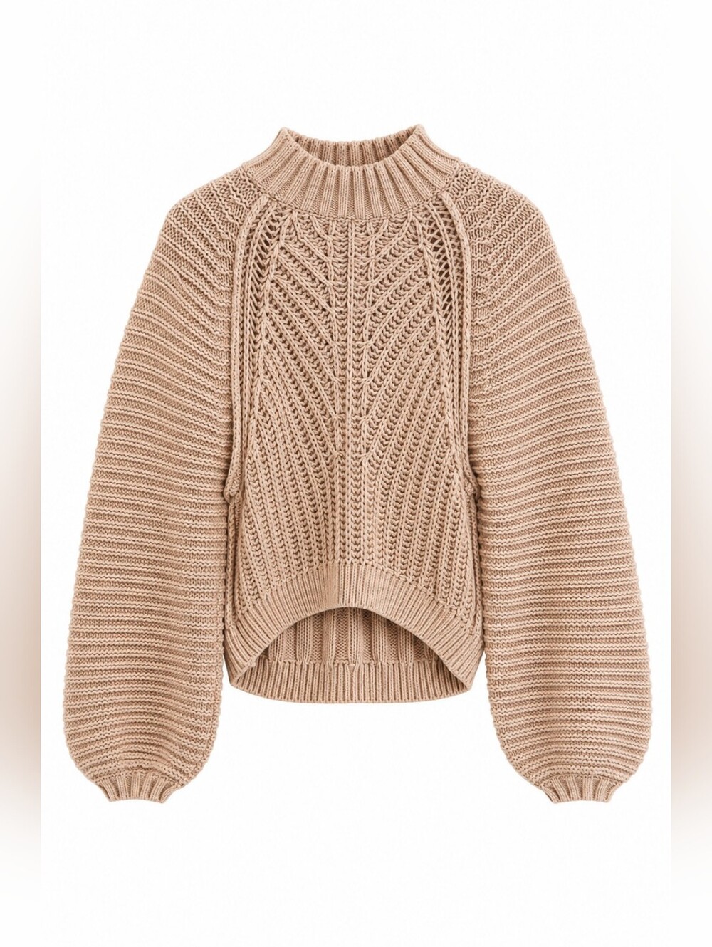 Free People Oversized Chunky Knit Sweater, Sweetheart, M, Tan, Balloon Sleeve